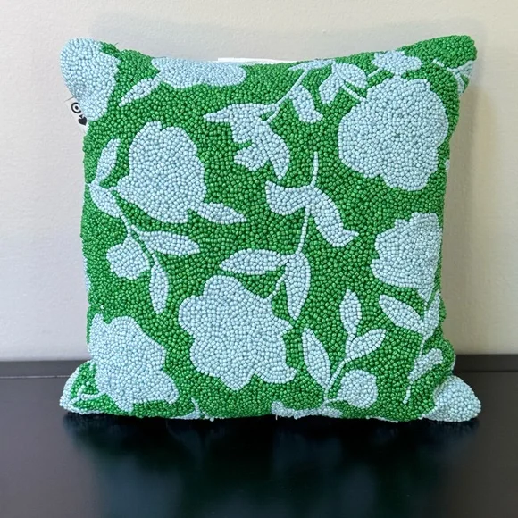 Kate Spade target beaded front toss pillow. Green and Blue Floral 12x12 - Picture 3 of 13